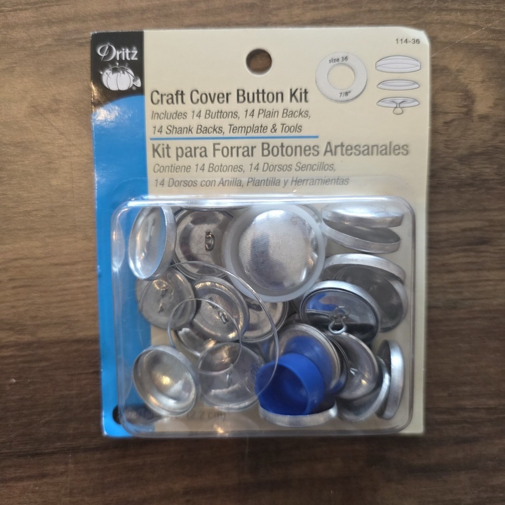 Dritz Craft Cover Button‎ Kit 7/8" Includes 14 Buttons Shank Backs Plain Backs